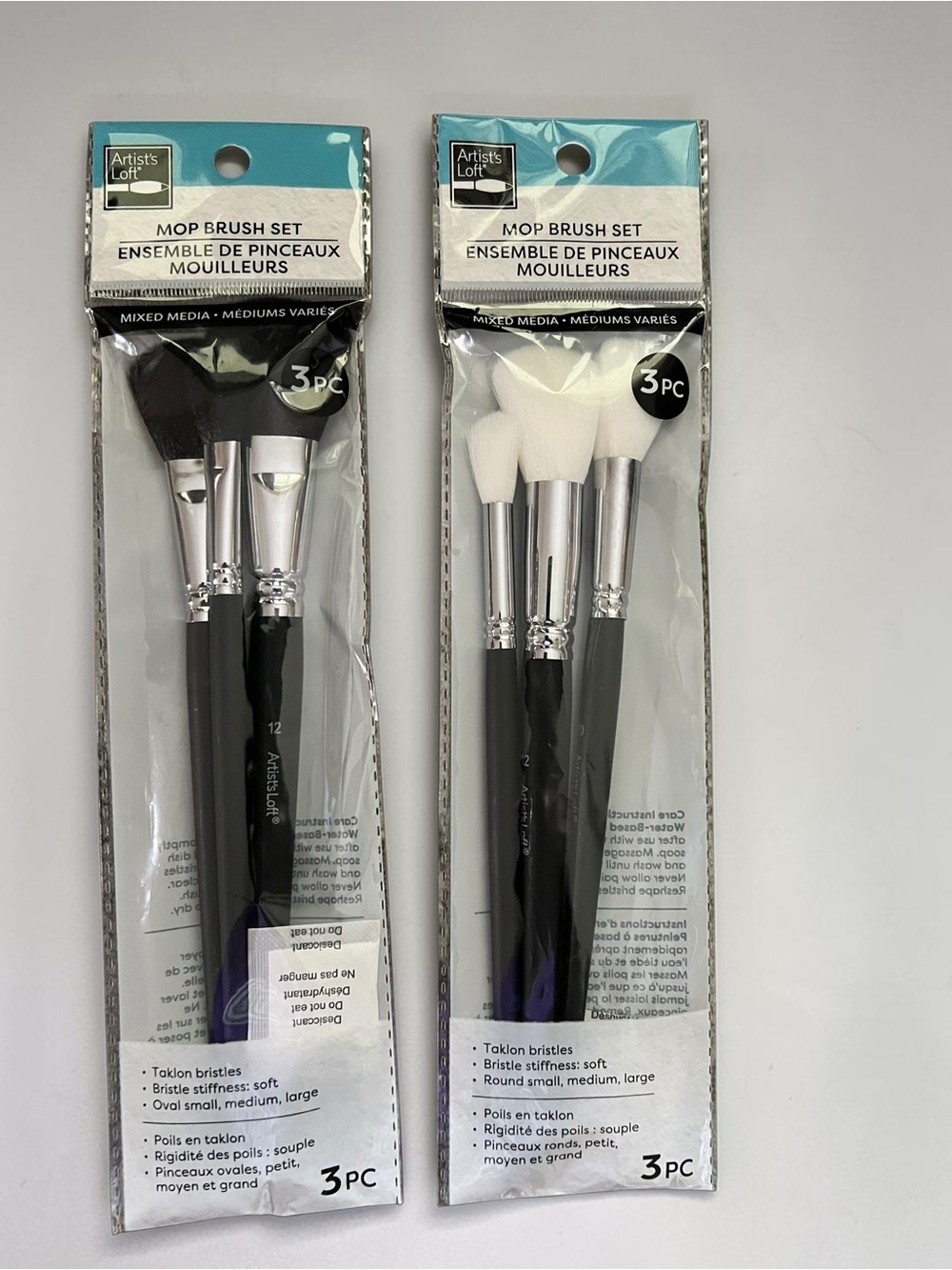Round Mop Black and White Taklon 3 Piece Mixed Media Brush Set by Artist's Loft